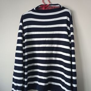 Navy blue and white cotton sweater